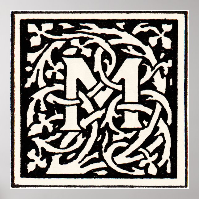 Vintage Monogram M Art Nouveau Letter Poster (Front)