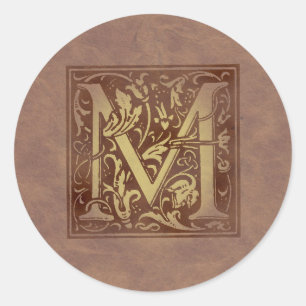 Vintage Monogram M Classic Round Sticker