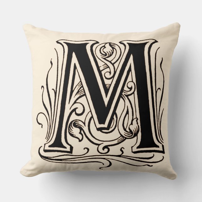 Vintage Monogram 'M' in Sepia Cushion (Front)