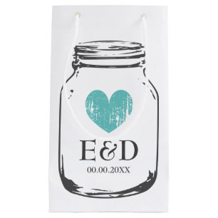 Vintage monogram mason jar wedding favour gift small gift bag