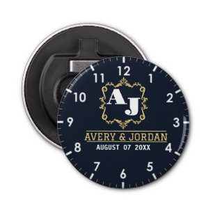 Vintage monogram name initials bride and groom bottle opener