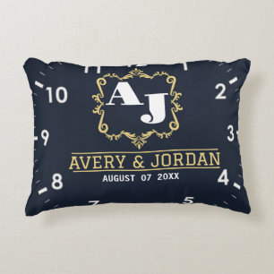 Vintage monogram name initials bride and groom decorative cushion