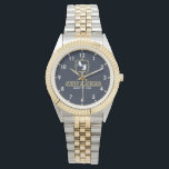 Vintage monogram name initials bride and groom watch<br><div class="desc">Vintage watch in vintage style with monogram and name initials for bride and groom, lovers or wedding gift with Luxurious Monogram in Elegant retro style. Invitation Style Navy Blue Frame Clock with Antique Art Jewelry in Vintage Background with Calligraphic Graphics Great for Contemporary Fashion Wedding Gift. Clock with Classic ornament...</div>
