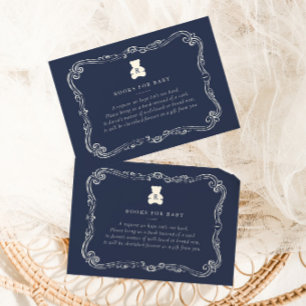 Vintage Monogram Navy Blue Teddy Bear Baby Shower Enclosure Card