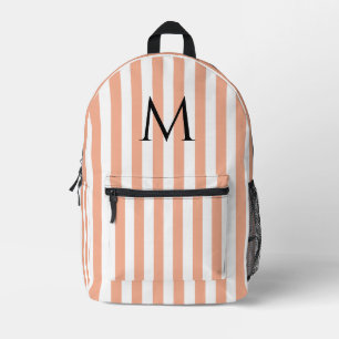 Vintage Monogram Peach & White Stripes Striped Printed Backpack