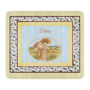 Vintage Monogram Pink Blue and Yellow Girly Cutting Board