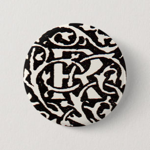 Vintage Monogram R Art Nouveau  6 Cm Round Badge
