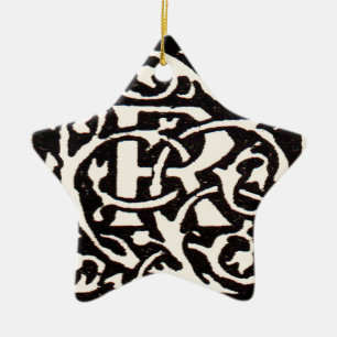 Vintage Monogram R Art Nouveau  Ceramic Tree Decoration