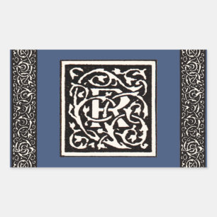 Vintage Monogram R Art Nouveau  Rectangular Sticker