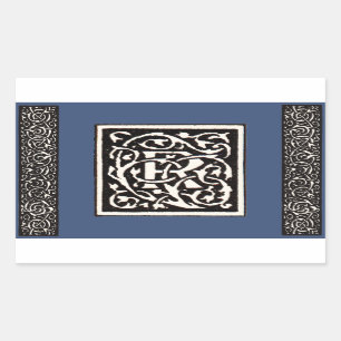 Vintage Monogram R Art Nouveau  Rectangular Sticker