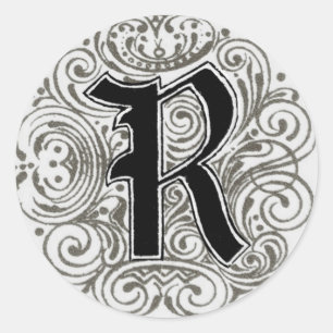 Vintage Monogram ‘R’ in Grey Classic Round Sticker