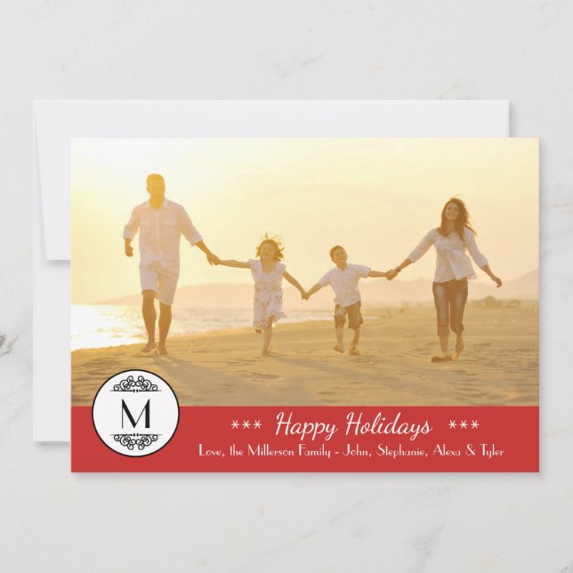 Vintage Monogram Red - Happy Holidays Card (Front)