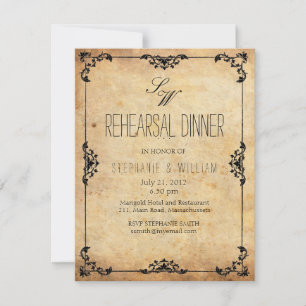 Vintage Monogram Rehearsal Dinner Invitation Card