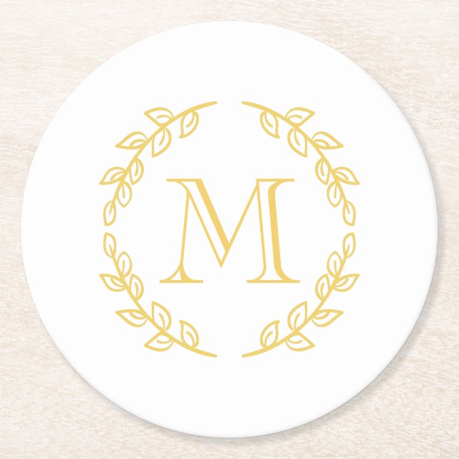Vintage Monogram Round Paper Coaster (Front)