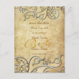 Vintage, monogram silver swirls/lilac announcement postcard