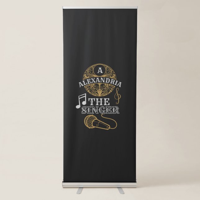 Vintage Monogram singer funny music microphone Retractable Banner (Front)