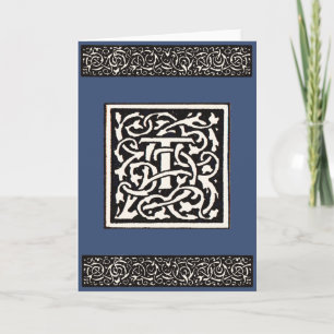 Vintage Monogram T Art Nouveau Letter Note Card