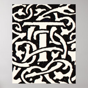 Vintage Monogram T Art Nouveau Letter Poster