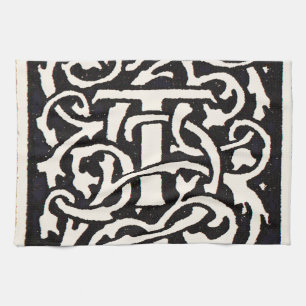 Vintage Monogram T Art Nouveau Letter Tea Towel