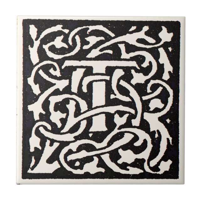 Vintage Monogram T Art Nouveau Letter Tile (Front)