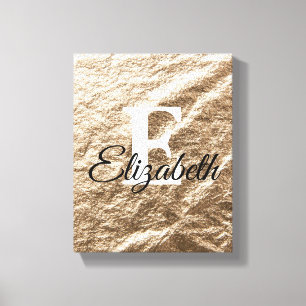 Vintage Monogram typography gold crumpled paper Canvas Print