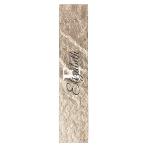 Vintage Monogram typography gold crumpled paper Short Table Runner