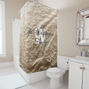 Vintage Monogram typography gold crumpled paper    Shower Curtain