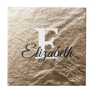 Vintage Monogram typography gold crumpled paper    Tile