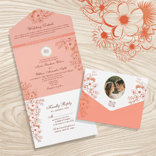 Vintage Monogram Wedding All In One Invitation