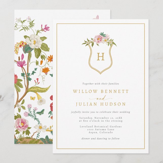 Vintage Monogram Wedding Invitation (Front/Back)