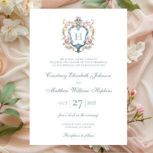 Vintage Monogrammed Floral Crest Wedding Invitation