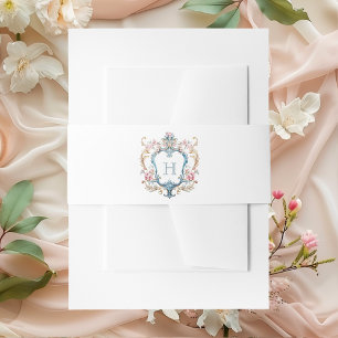 Vintage Monogrammed Floral Crest Wedding Invitation Belly Band