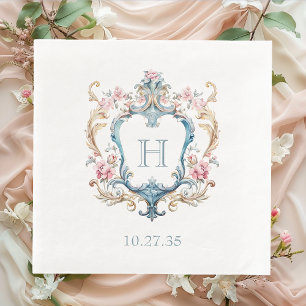 Vintage Monogrammed Floral Crest Wedding Napkin