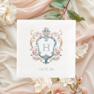Vintage Monogrammed Floral Crest Wedding Napkin