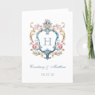 Vintage Monogrammed Floral Crest Wedding Programme