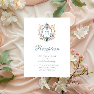 Vintage Monogrammed Floral Crest Wedding Reception Enclosure Card