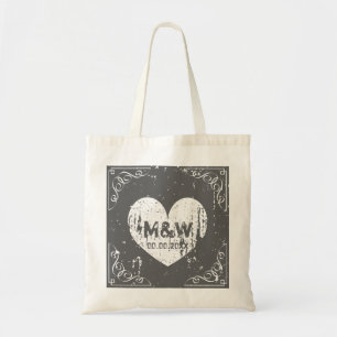 Vintage monogrammed heart wedding party tote bags