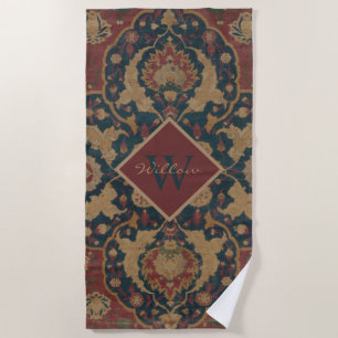 Vintage Monogrammed Oriental Persian Red Pattern Beach Towel