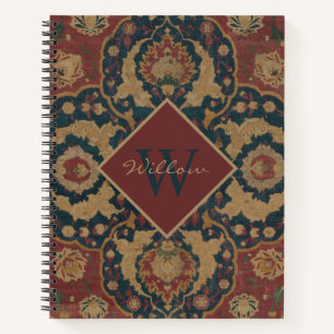 Vintage Monogrammed Oriental Persian Red Pattern Notebook