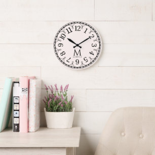 Vintage Monogrammed Pink Large Clock