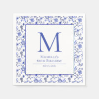 Vintage Monorgam Blue White Floral Birthday