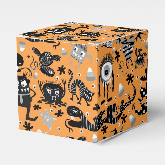 Vintage Monster Halloween on orange Favour Box (Front Side)