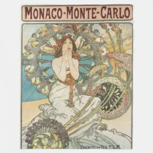 Vintage Mont-Carlo Poster by Alphonse Mucha  Fleece Blanket