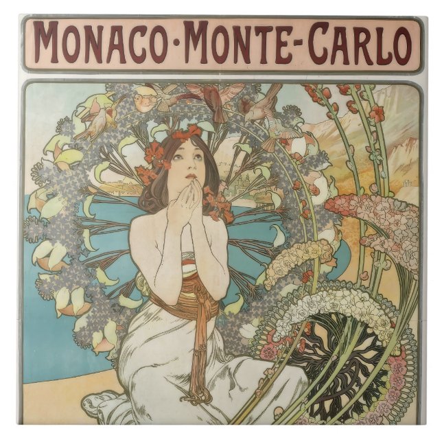 Vintage Mont-Carlo Poster by Alphonse Mucha  Tile (Front)