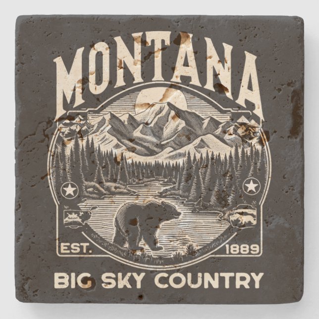Vintage Montana Big Sky Country Stone Coaster (Front)