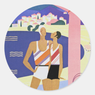 Vintage Monte Carlo Beach Classic Round Sticker