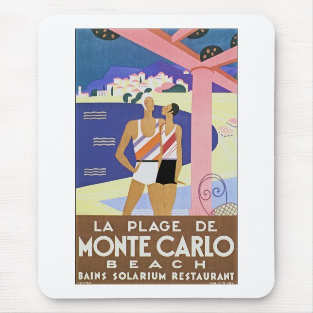 Vintage Monte Carlo Beach Mouse Mat (Front)