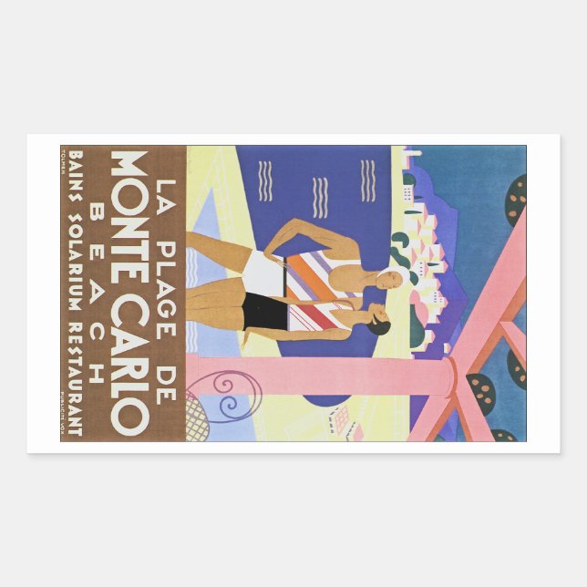 Vintage Monte Carlo Beach Rectangular Sticker (Front)
