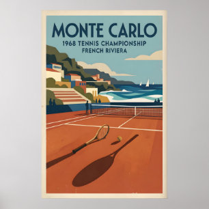 Vintage Monte Carlo Tennis Print - Clay Court with