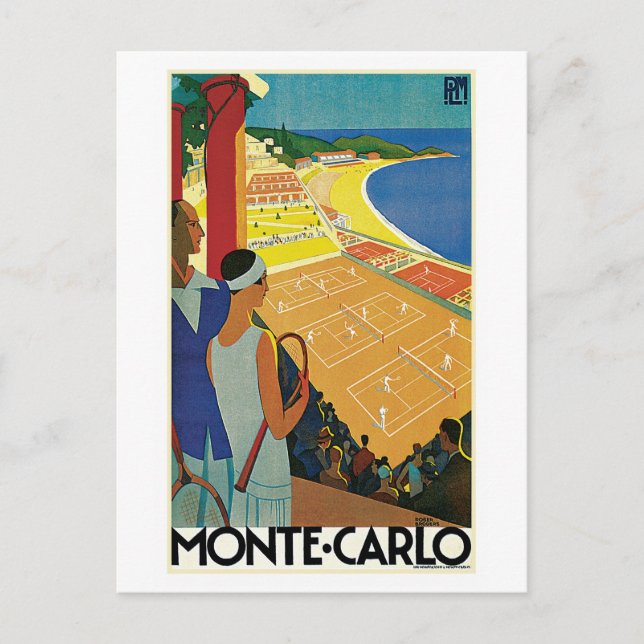 Vintage Monte Carlo Tennis Travel Ad Postcard (Front)